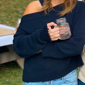 RtA Beckett Navy blue open shoulder sweater size Large